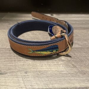 West Marine Mahi Mahi Belt Size 40 Made In USA Canvas Leather Embroidered Fish